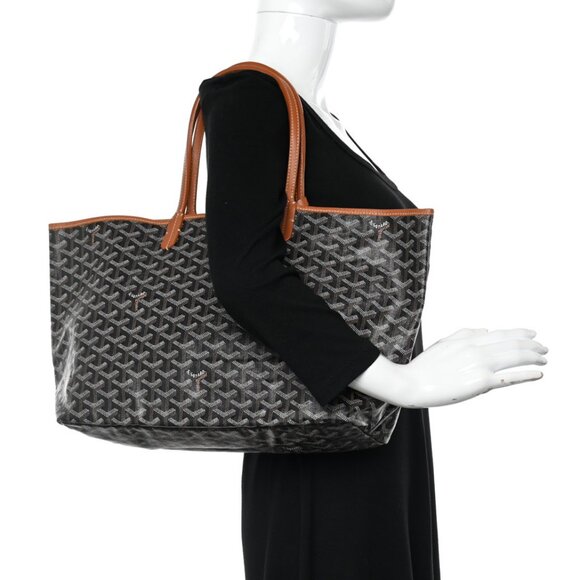 Authentic Goyard Goyardine Saint Louis PM Black Brown Shoulder Tote Bag & Pouch - Picture 2 of 16